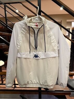 Kappa Unisex “Giacca” Jacket Cream & White Hooded Pullover 1/4 zip